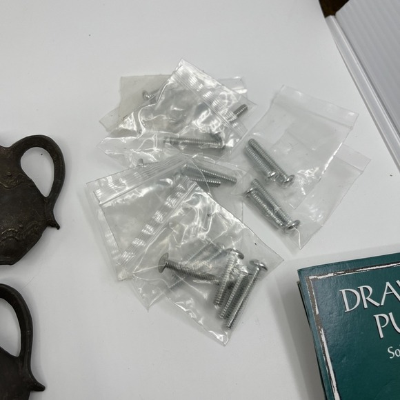 Vtg Solid Brass Distressed Pitcher Ewer Drawer Knobs‎ Pulls Set Of 14 Read 2" - Picture 9 of 13